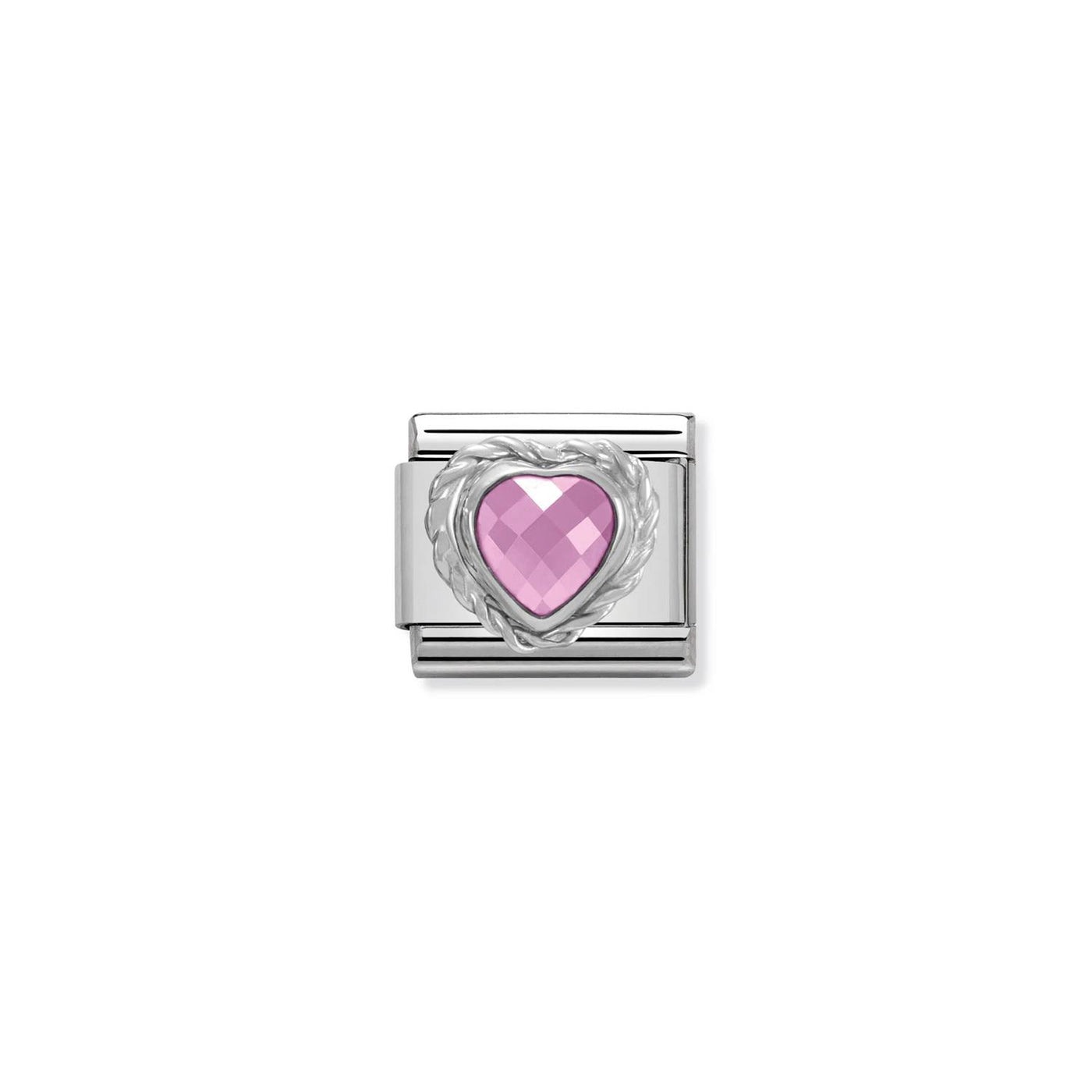 Heart Faceted CZ 925 sterling silver twisted setting and CZ Pink