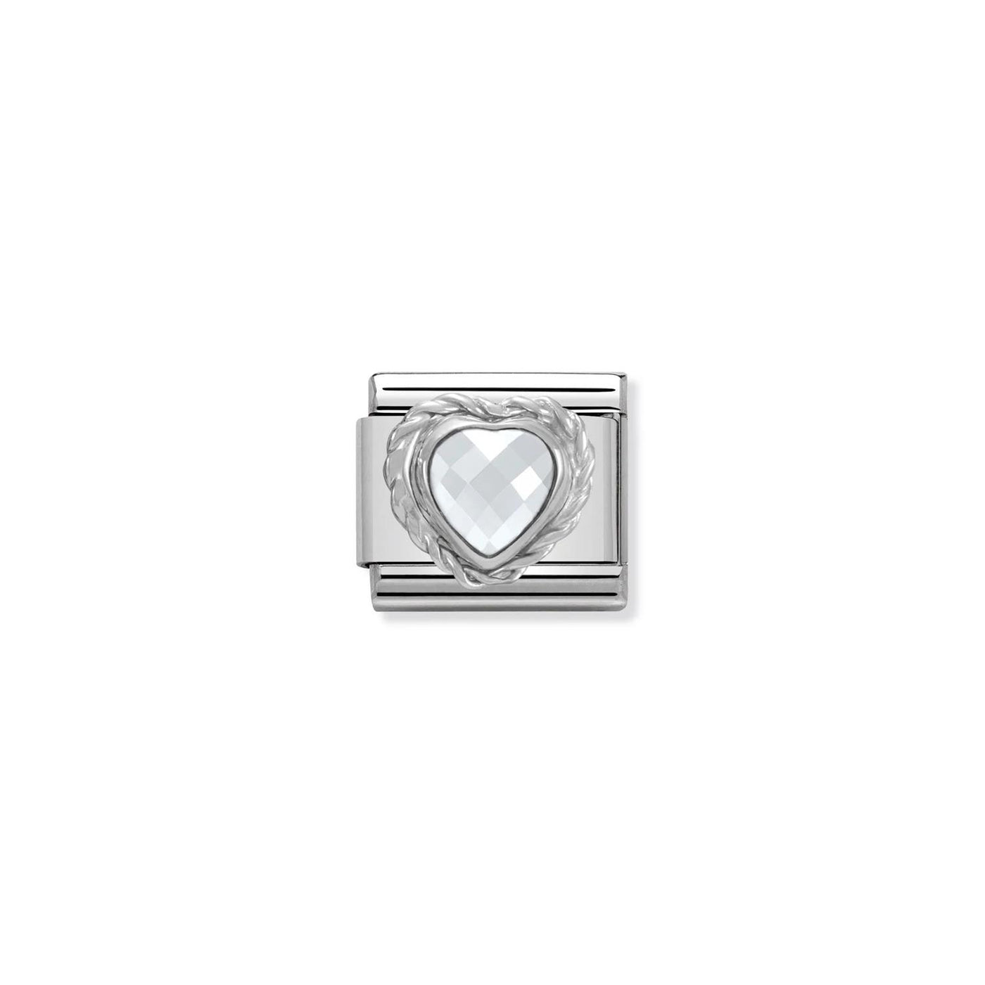Heart Faceted CZ 925 sterling silver twisted setting and CZ White