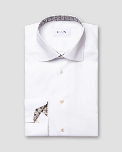 White Signature Twill Shirt - Medallion Contrast Detials - Contemporary fit