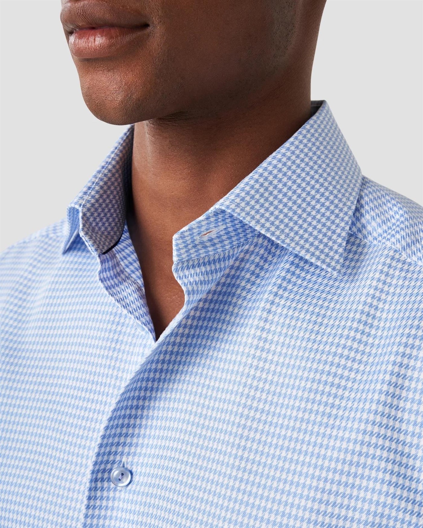 Light Blue Houndstooth Print Signature Twill Shirt - Slim Fit