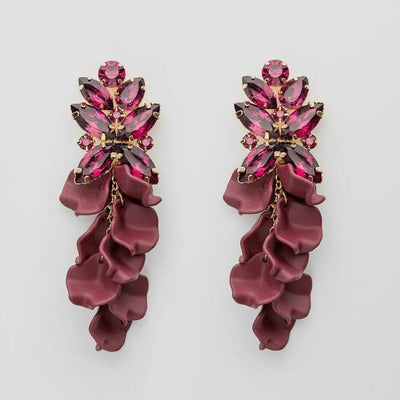 Leaf Big Stone Earrings Burgendy