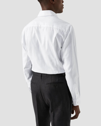 White Melange Semi Solid Fine Twill Shirt - Contemporary fit