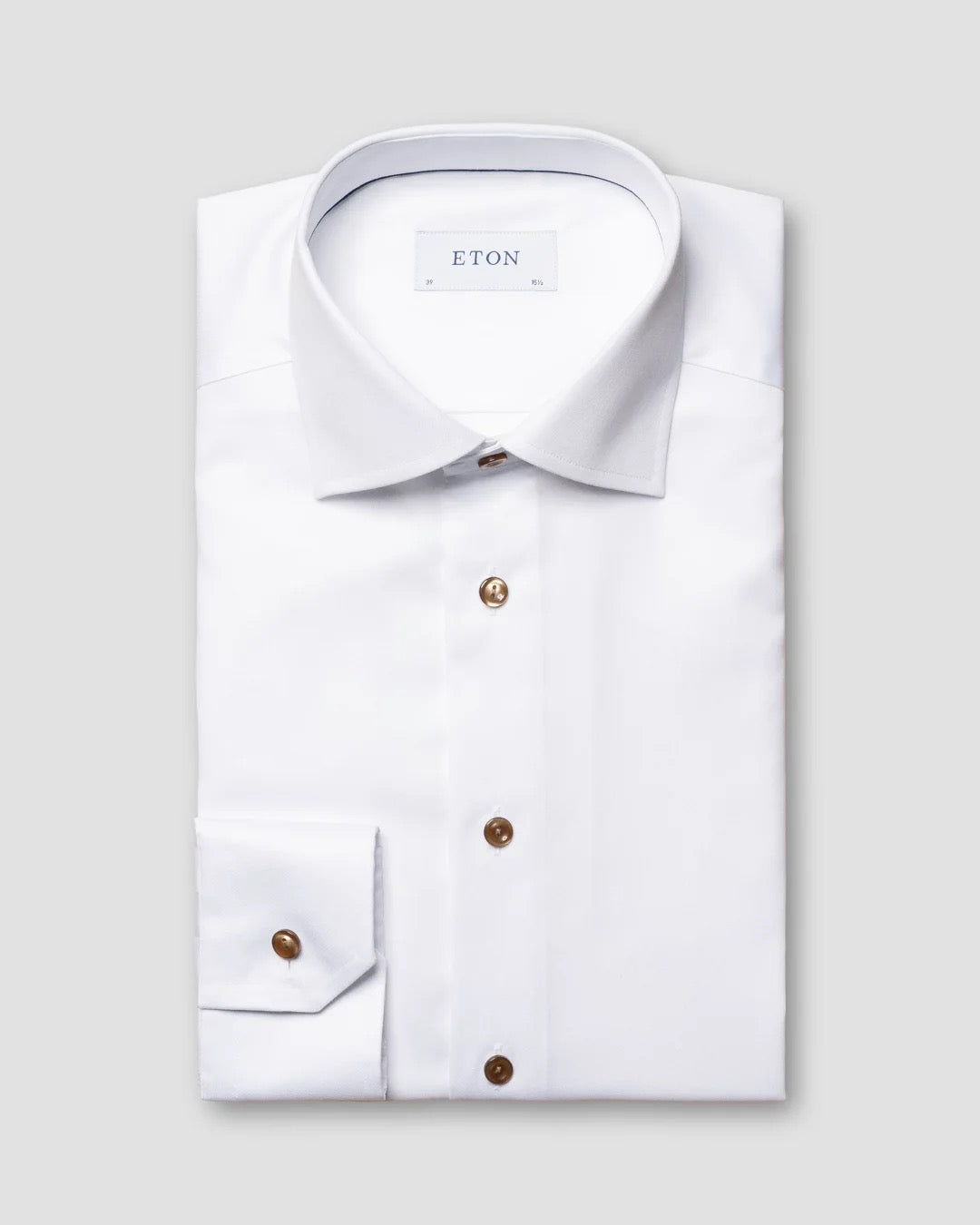 White Signature Twill Shirt - Brown Contrast Details - Contemporary fit