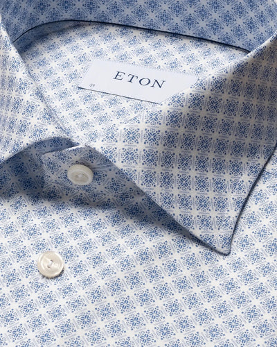 Light Blue Medallion Print Signature Poplin Shirt - Slim fit