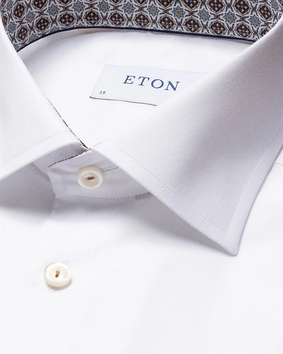 White Signature Twill Shirt - Slim Fit - Medallion Contrast Detials