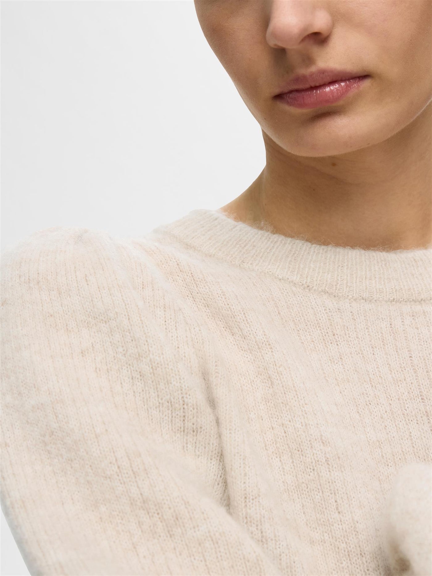 Slflulu LS knit rib o-neck