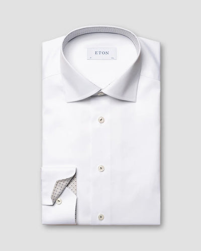 White Signature Twill Shirt - Floral Contrast Details - Slim Fit