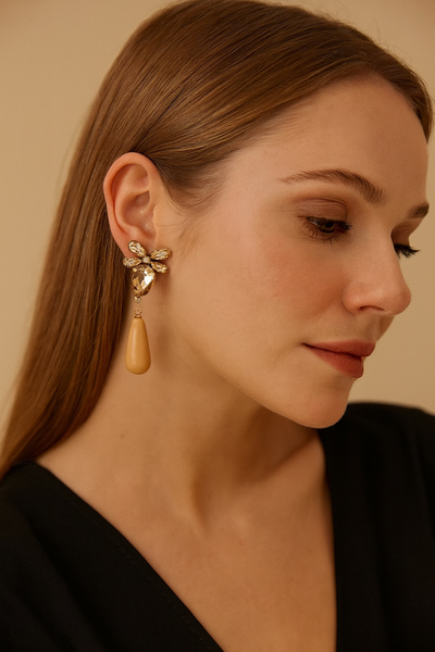 Stone Drop Earrings Beige