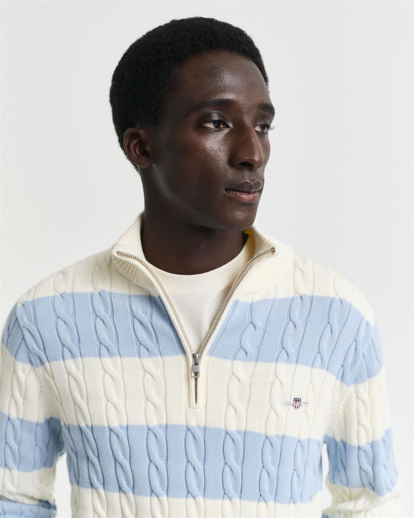 Striped Cotton Cable Half zip