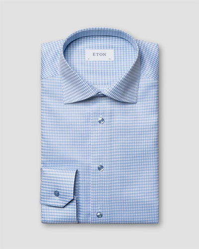 Light Blue Houndstooth Print Signature Twill Shirt - Slim Fit