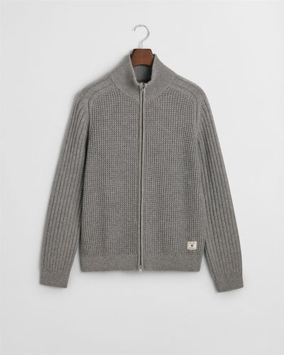 Wool blend textured zip cardigan