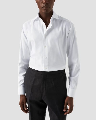 White Melange Semi Solid Fine Twill Shirt - Contemporary fit