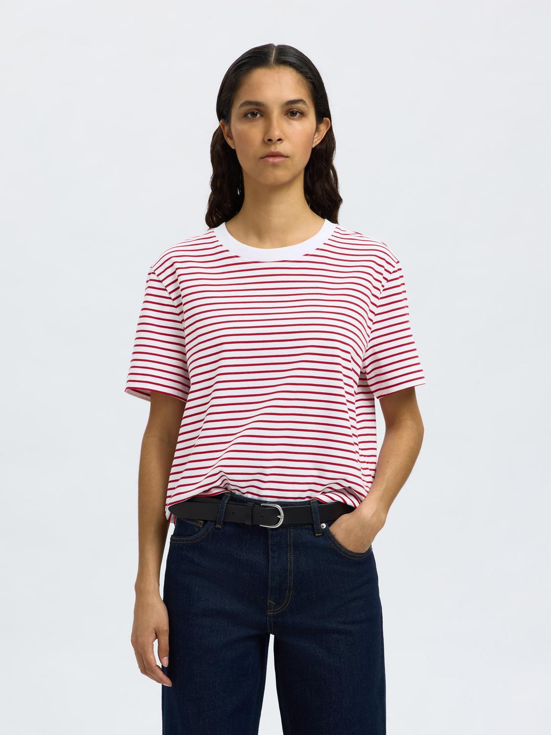 Slfessential Ss Striped Boxy Tee