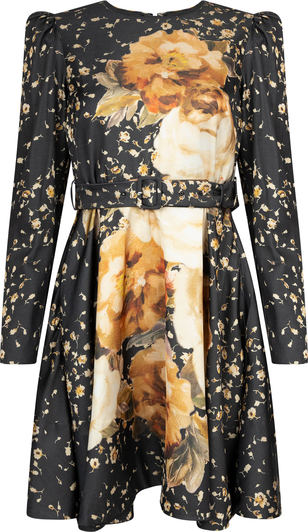 Tailored satin belt dress