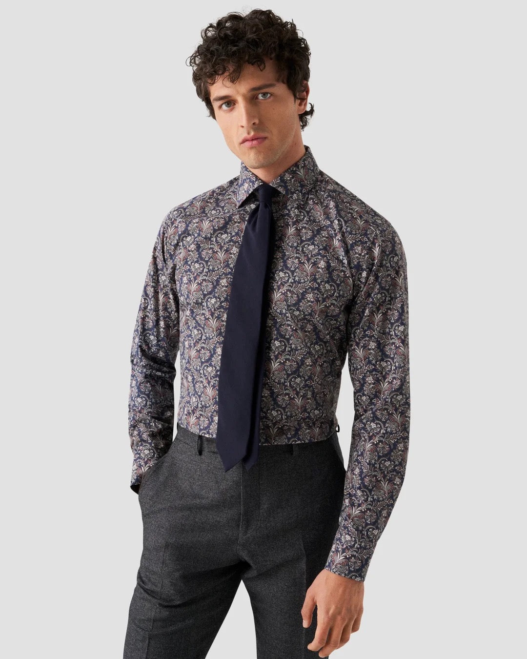 Navy Paisley Print Signature Twill Shirt - Slim Fit