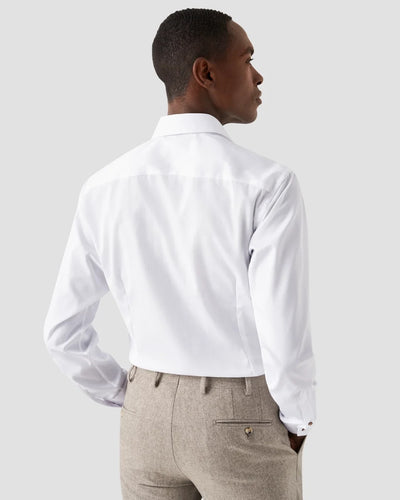 White Signature Twill Shirt - Brown Contrast Details - Contemporary fit