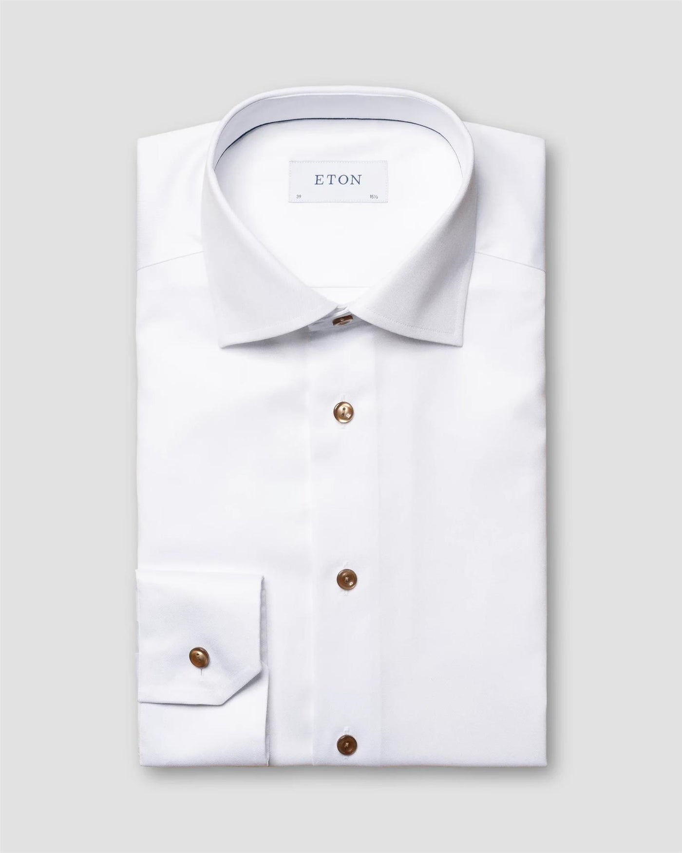 White Signature Twill Shirt - Brown Contrast Details - Slim fit