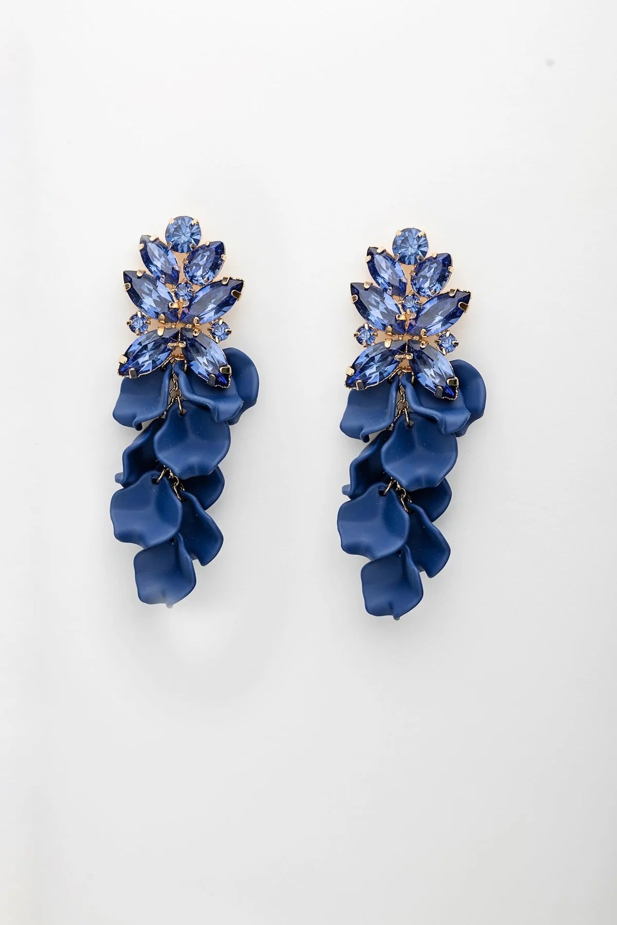 Leaf Big Stone Earrings Navy
