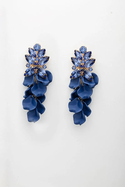 Leaf Big Stone Earrings Navy