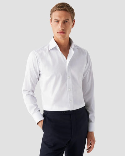 White Signature Twill Shirt - Floral Contrast Details - Slim Fit