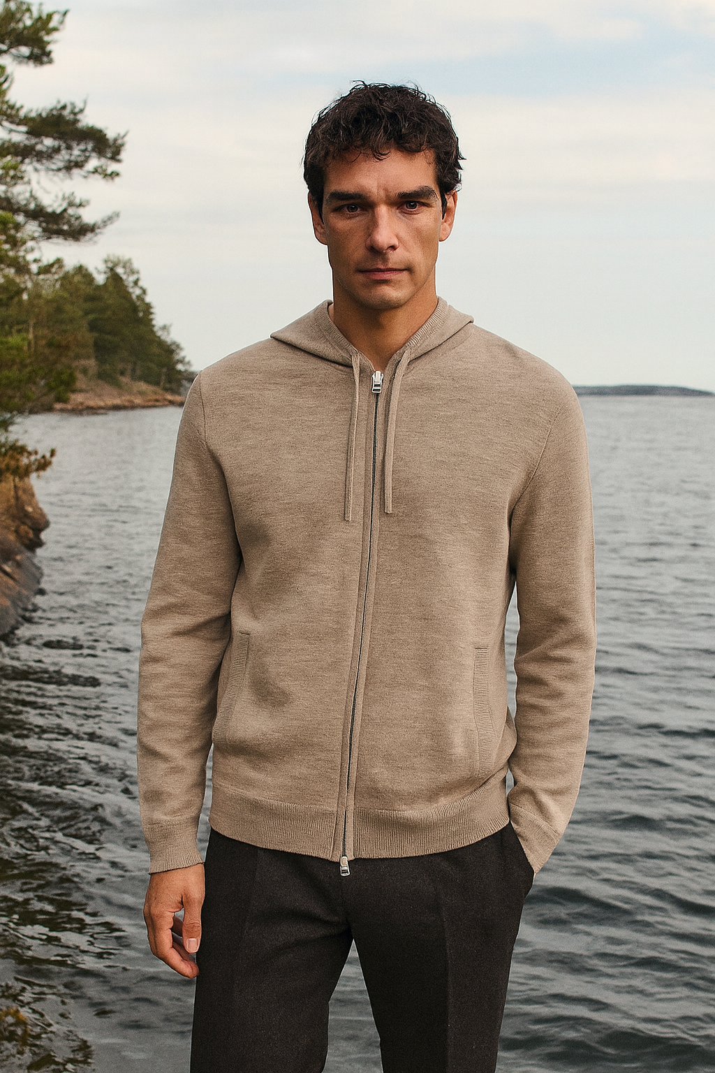 Merino Double Zip Hood