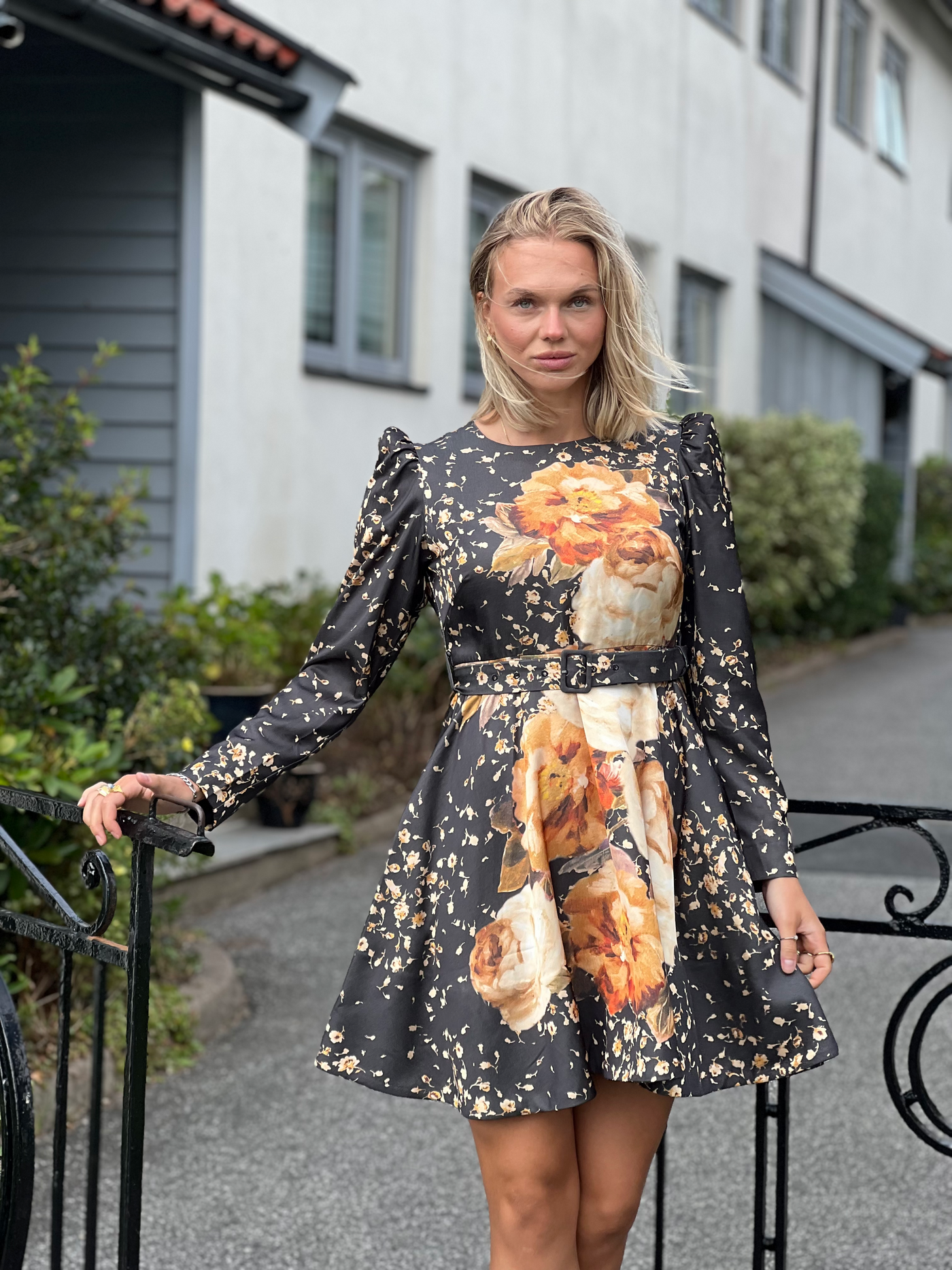 Tailored satin belt dress