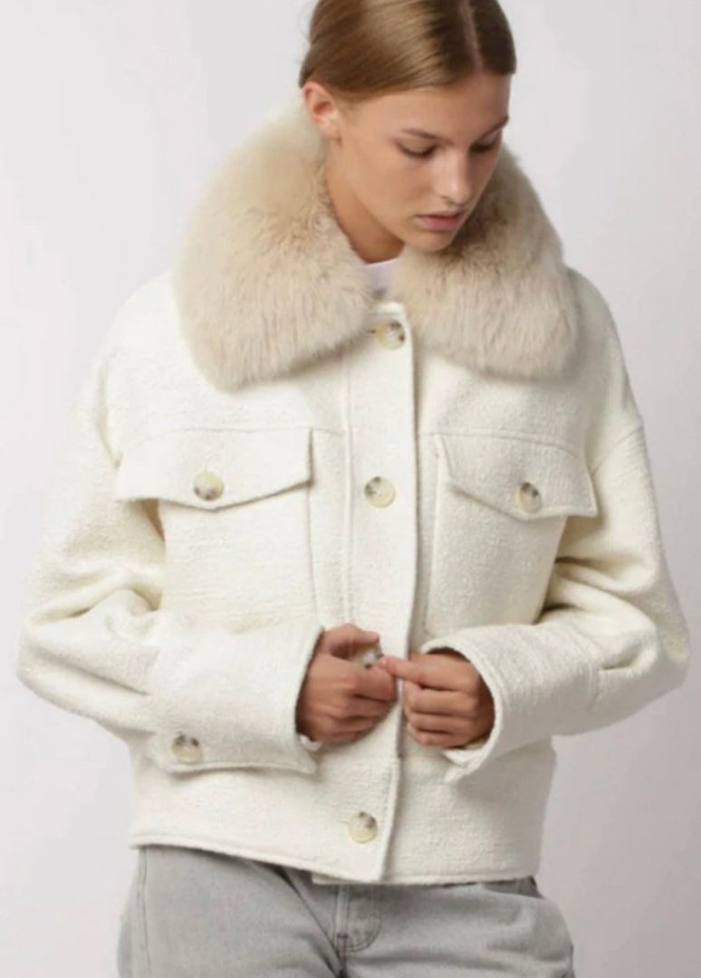 Charlie jacket wool boucle light- faux fur