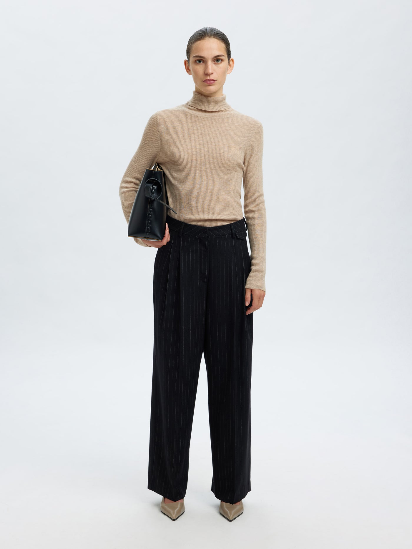 Slfingrid Ls Knit Wool Blend Roll Neck