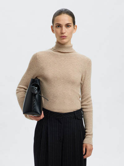 Slfingrid Ls Knit Wool Blend Roll Neck