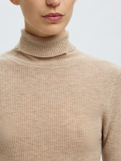 Slfingrid Ls Knit Wool Blend Roll Neck