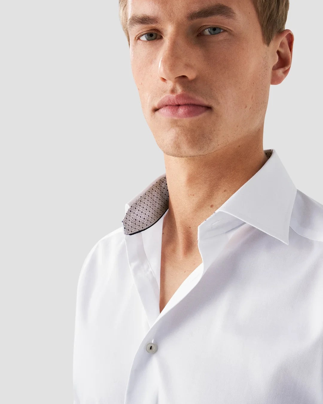 White Signature Twill Shirt - Floral Contrast Details - Slim Fit