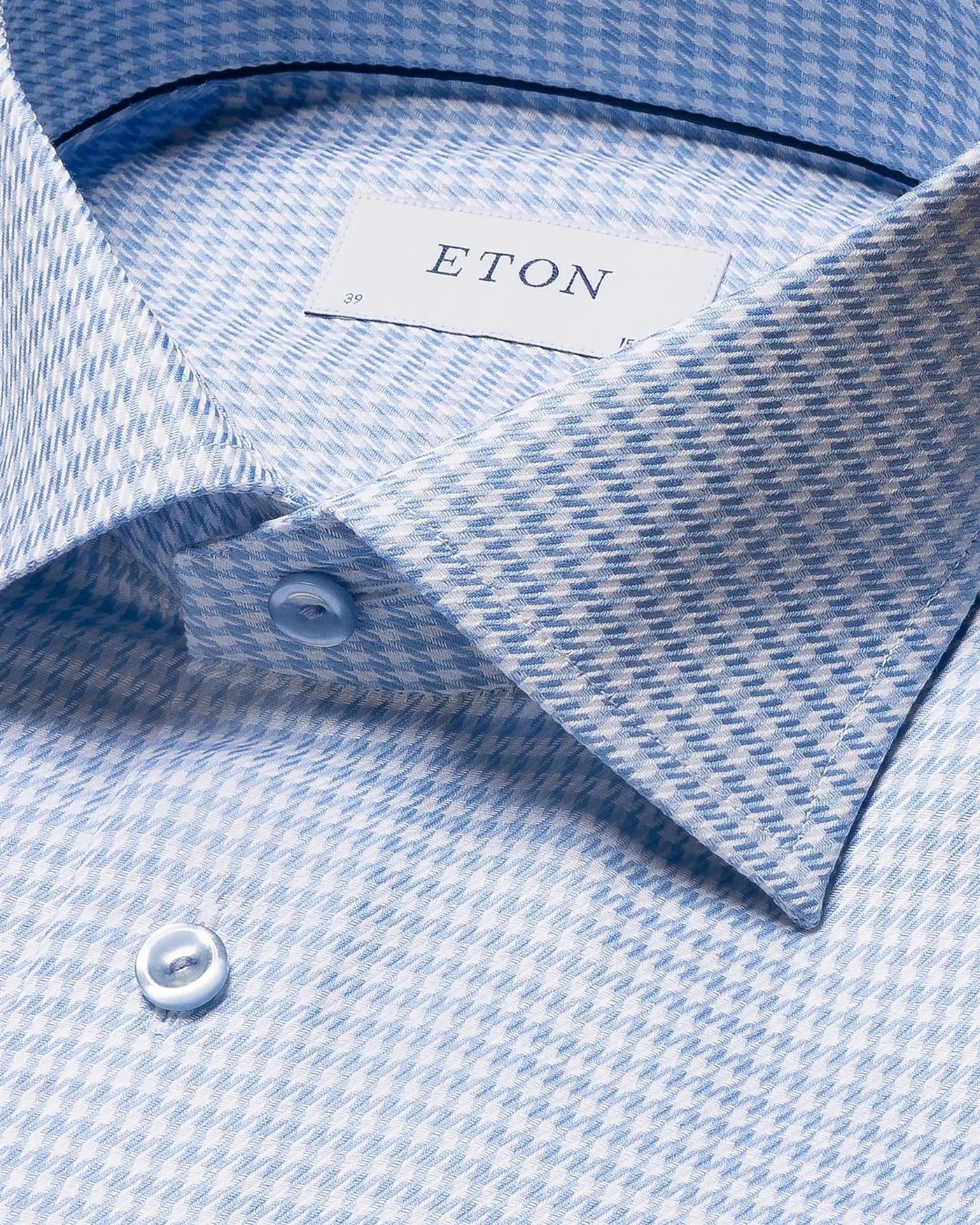 Light Blue Houndstooth Print Signature Twill Shirt - Slim Fit