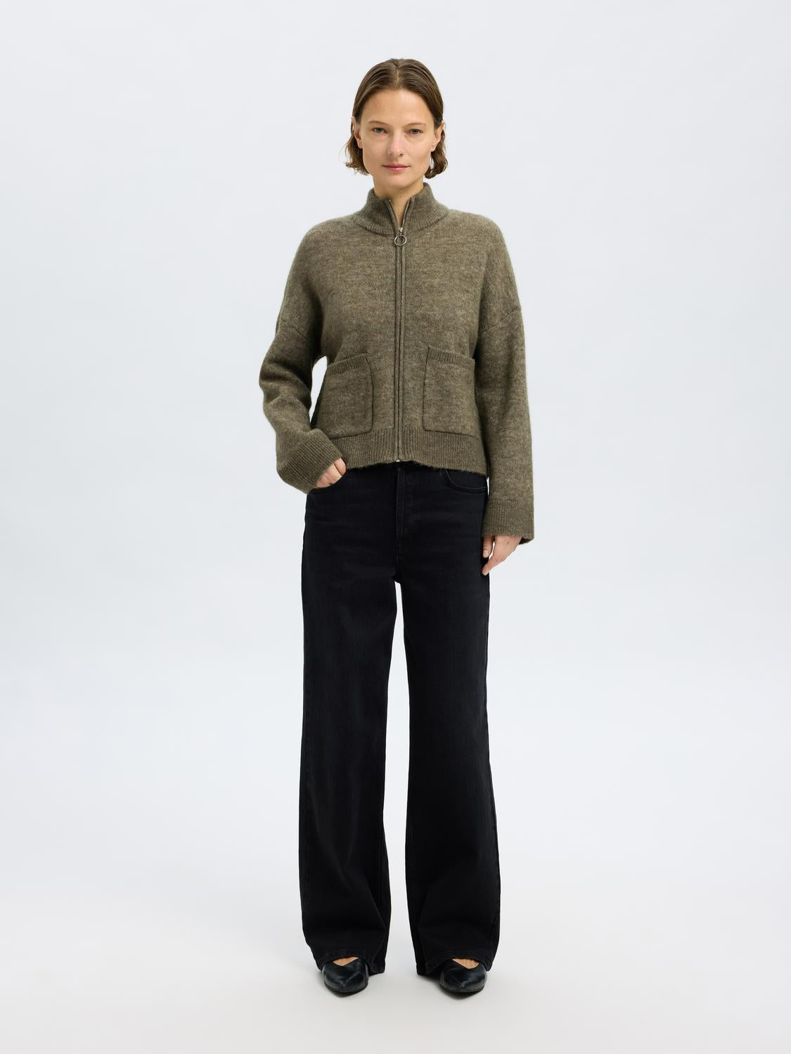 SLFSIA RAS LS KNIT ZIPPER CARDIGAN
