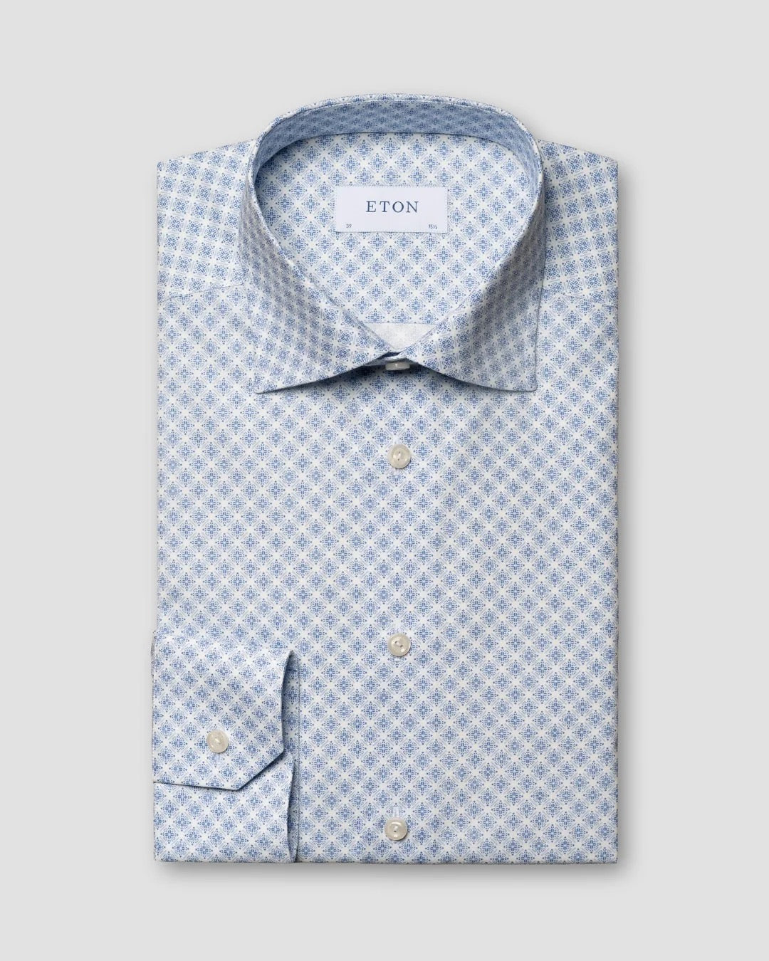 Light Blue Medallion Print Signature Poplin Shirt - Slim fit