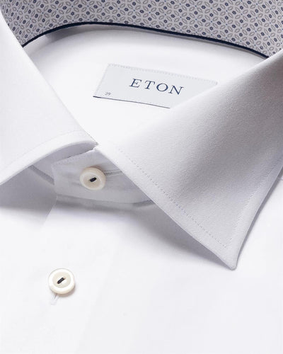 White Signature Twill Shirt - Floral Contrast Details - Slim Fit