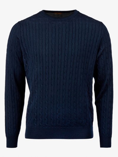 Sweater Knitted Crew Neck Cable Merino Wool