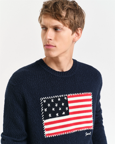 Flag intarsia c-neck
