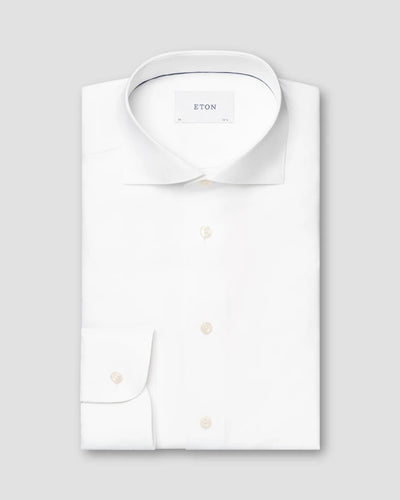 White Melange Semi Solid Fine Twill Shirt - Contemporary fit