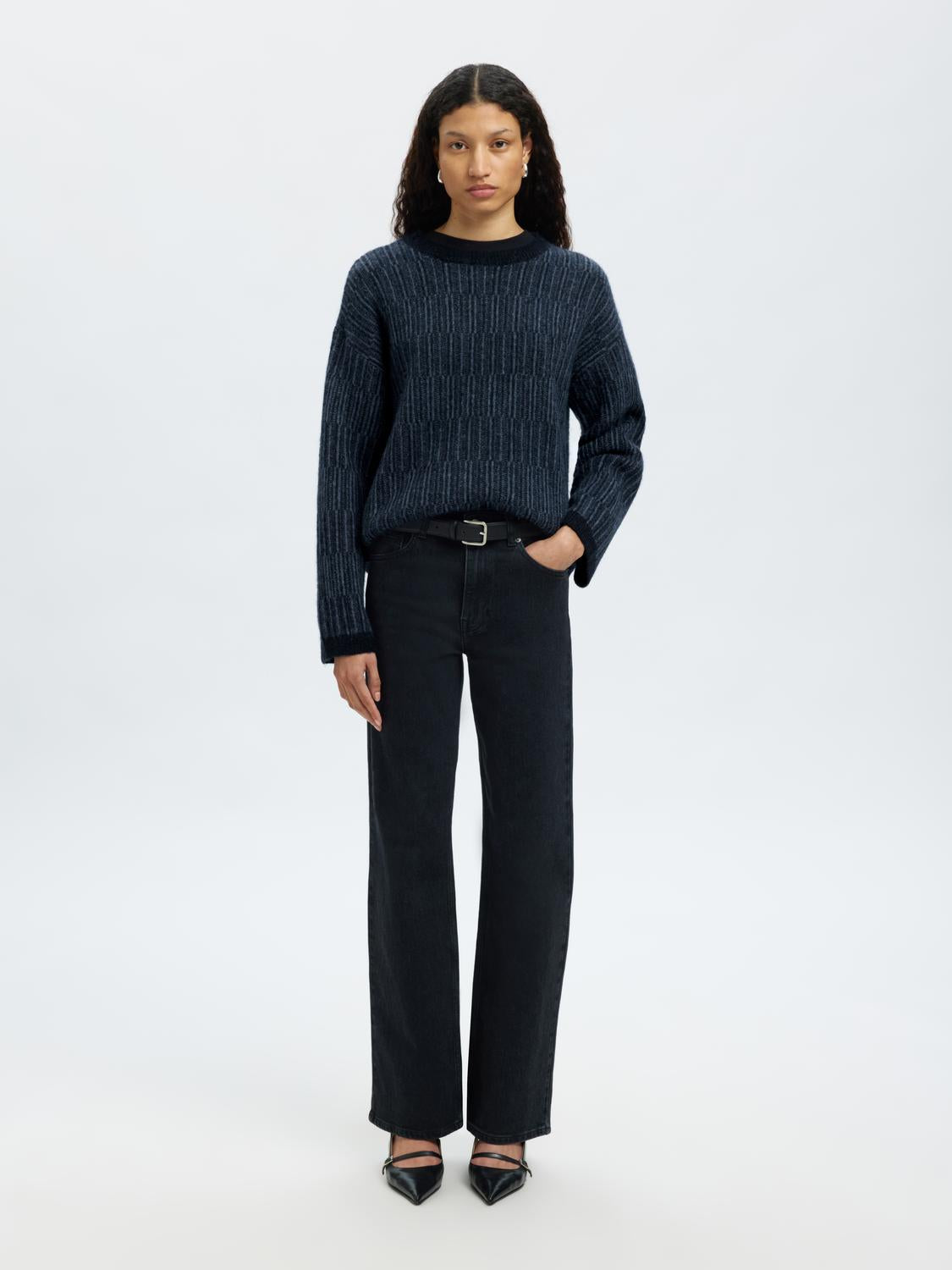 Slfalva Ls Knit Stripe O-Neck