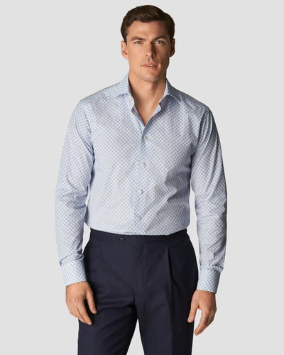 Light Blue Medallion Print Signature Poplin Shirt - Slim fit