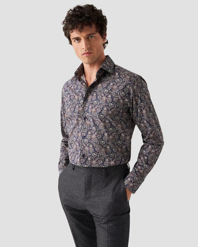 Navy Paisley Print Signature Twill Shirt - Slim Fit