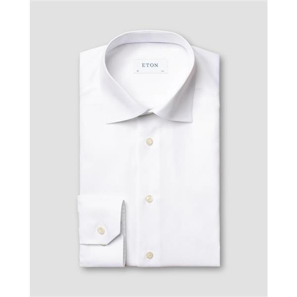 White Semi Solid Fine Twill Shirt - Slim fit