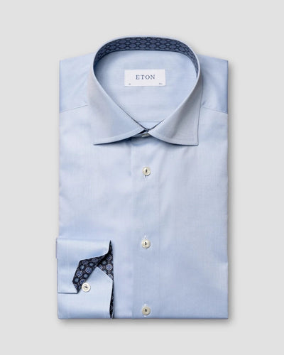 Light Blue Signature Twill Shirt - Medallion Contrast Details - Contemporary fit