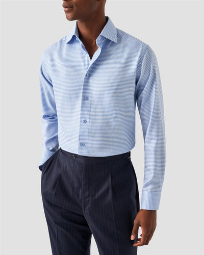 Light Blue Houndstooth Print Signature Twill Shirt - Slim Fit