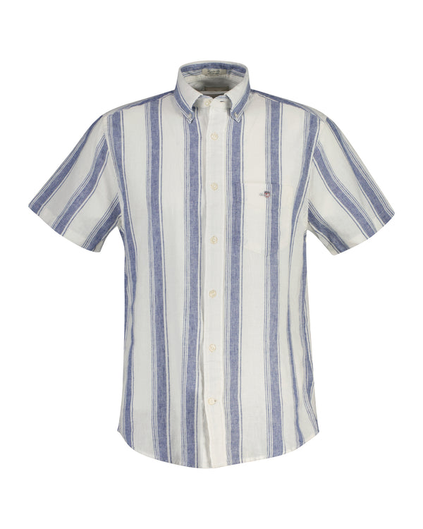 Reg cotton linen stripe ss shirt