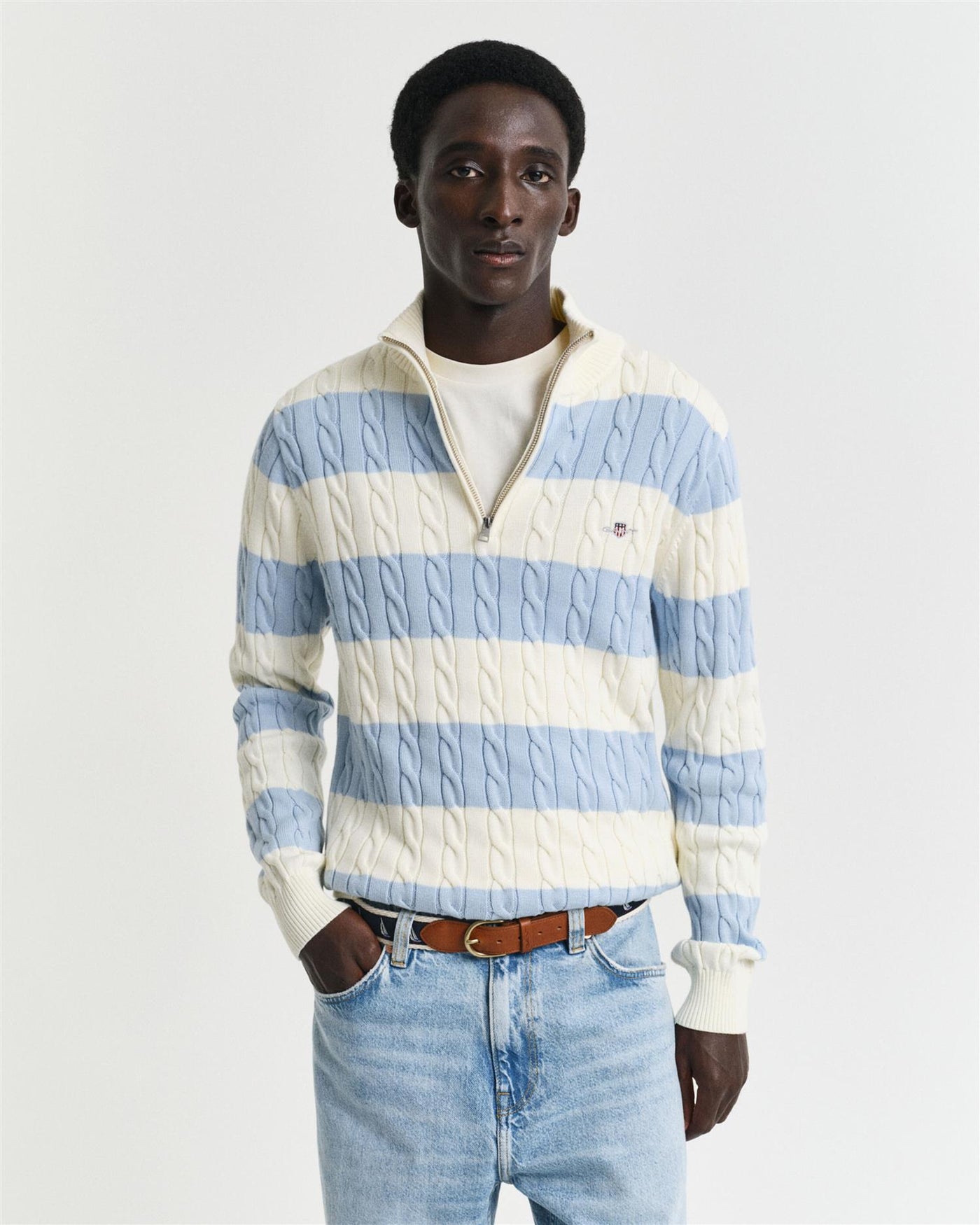 Striped Cotton Cable Half zip