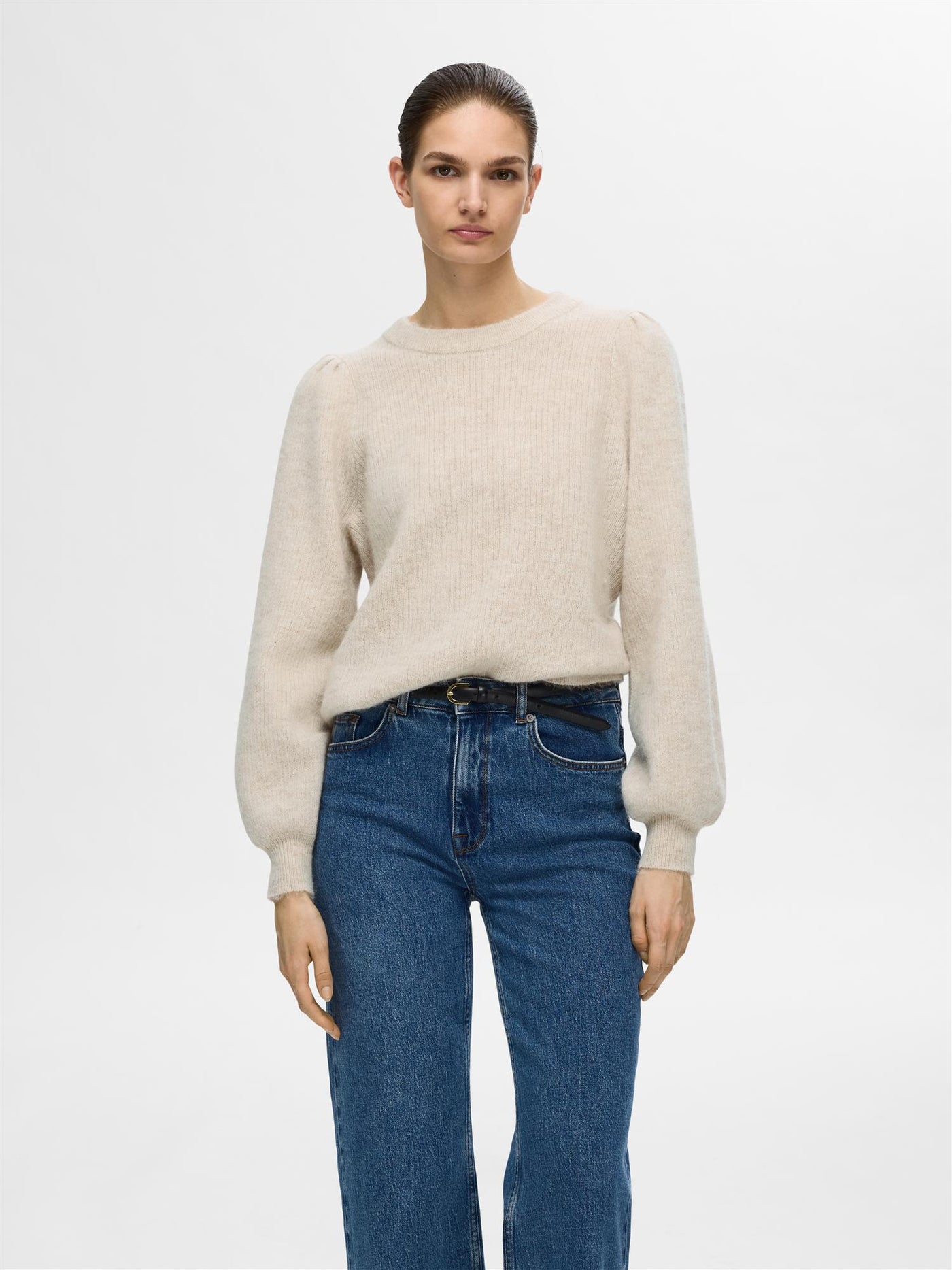 Slflulu LS knit rib o-neck