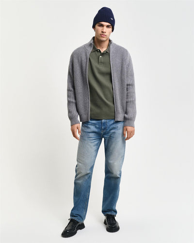 Wool blend textured zip cardigan