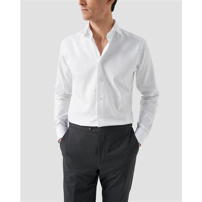 White Semi Solid Fine Twill Shirt - Slim fit