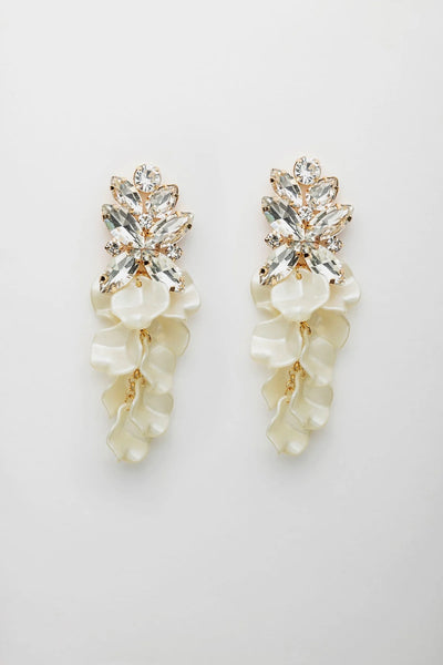 Leaf Big Stone Earrings Offwhite
